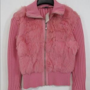 Oscar Piel Rabbit Fur Zip Up Sweater Jacket NWT